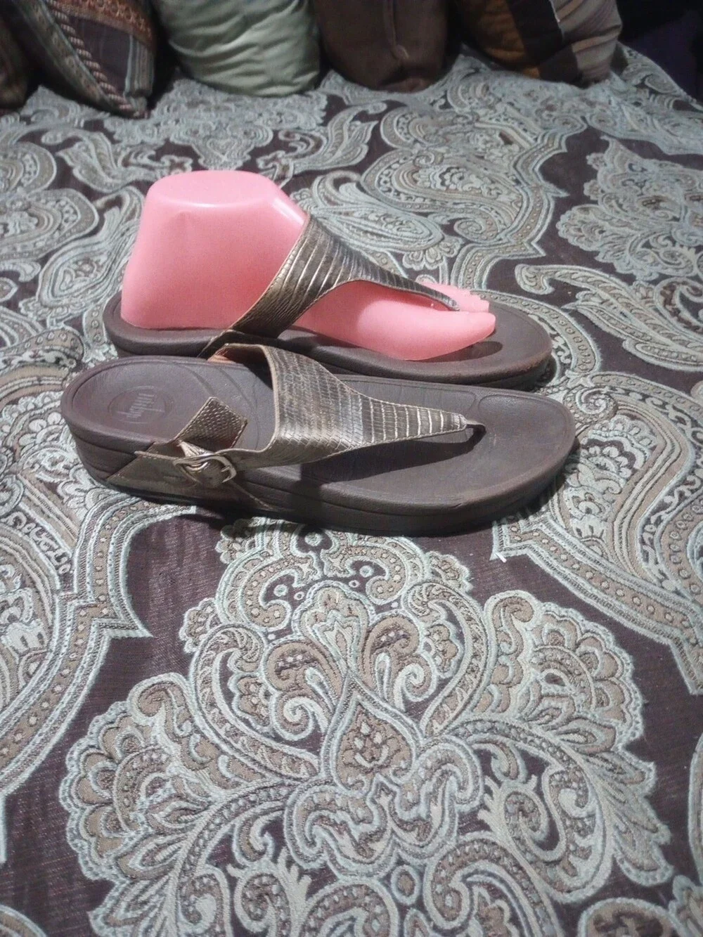 Fitflop The Skinny 350-012 Metallic Gold Brown Sandals Thong Slip On Women's 9